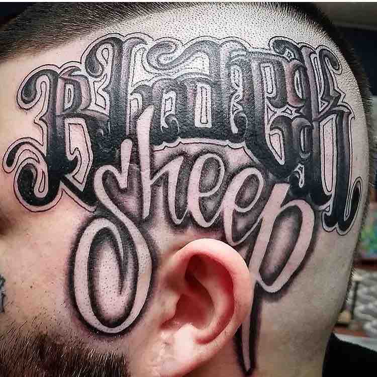Head Tattoo Lettering by tattoos by the ooh zee