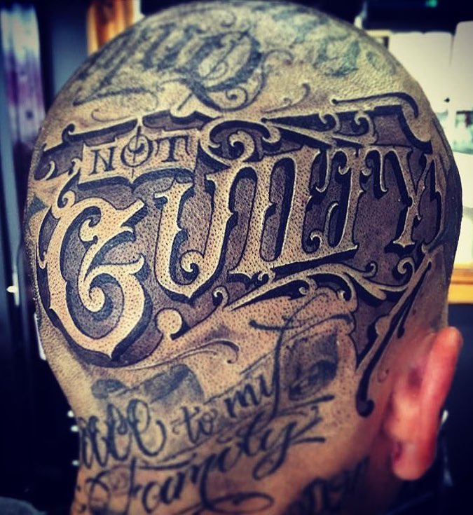 Lettering Head Tattoo by Sam Taylor