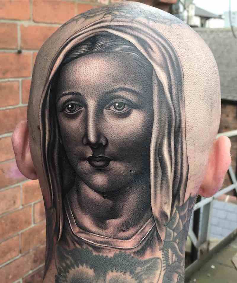 Mary Head Tattoo by Justin Burnout