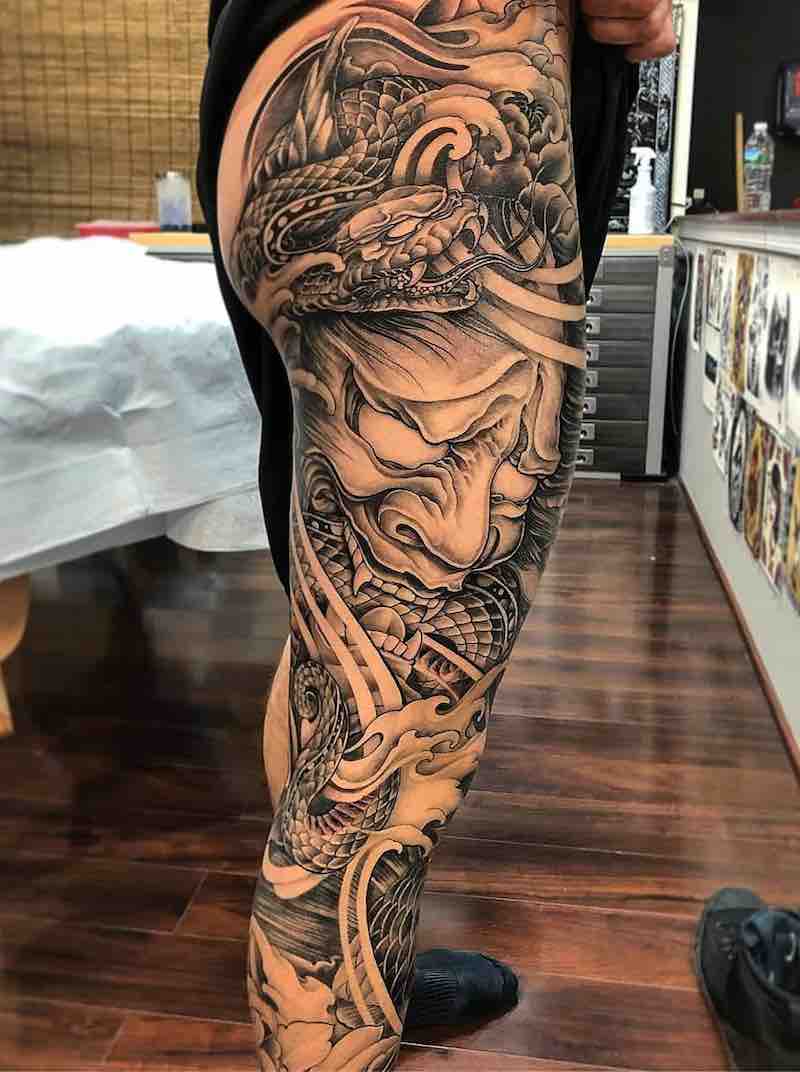 Oni and Snake Japanese Tattoo by Nha Nguyen