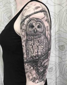 Owl Half Sleeve Tattoo by Suzanna Fisher