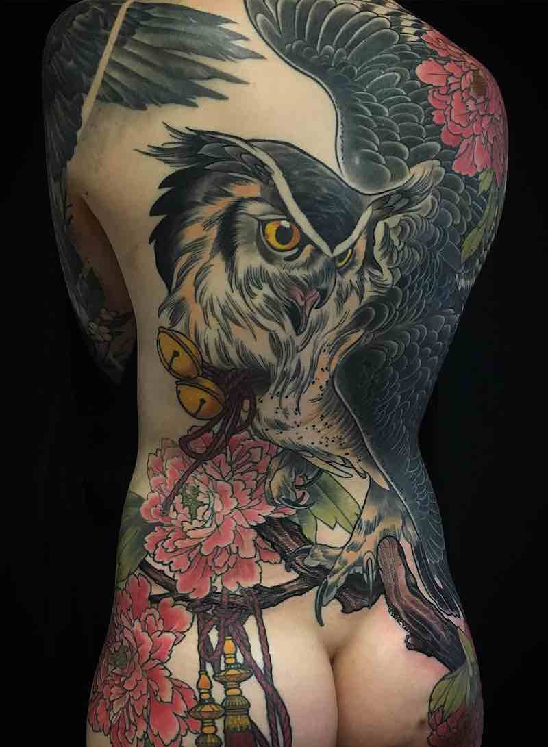 Owl Womens Back Tattoos by Eckel