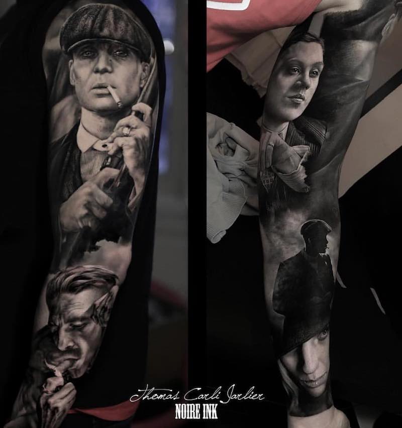 Peaky Blinders Black and Grey Sleeve Tattoo by Thomas Carli Jarlier