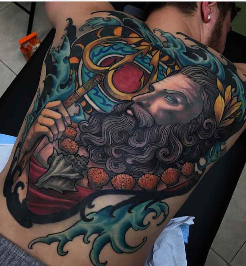 Poseidon Back Tattoo by Travis Brown