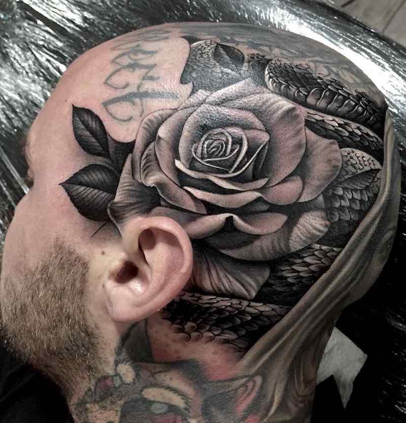 Rose Head Tattoo by Justin Burnout