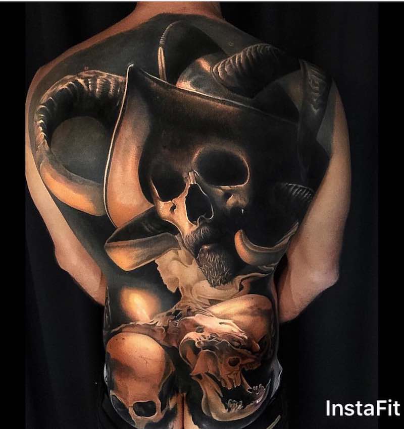 Skulls Back Tattoo by Dean Lawton