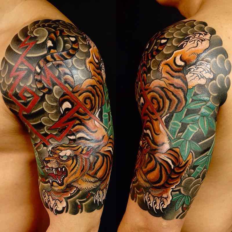 Tiger Half Sleeve Japanese Tattoo by Damien Rodriguez