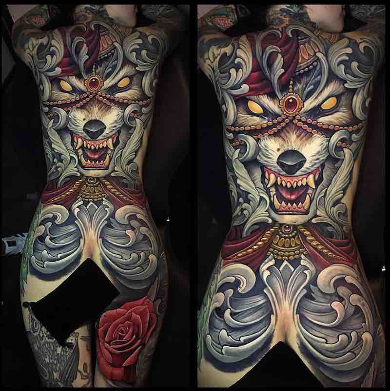 Wolf Womens Back Tattoos by Julian Siebert