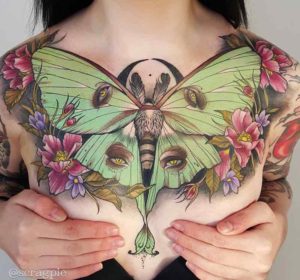 Womans Chest Piece Tattoo by Samantha Smith