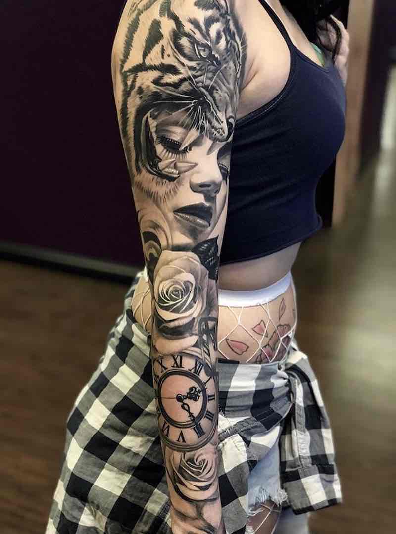 Womens Black and Grey Tattoo Sleeve by Andres Ortega