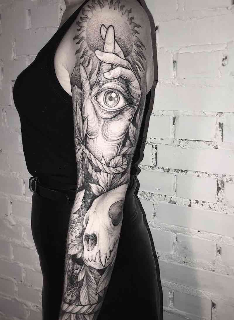 Womens Black and Grey Tattoo Sleeve by Sasha Tabuns