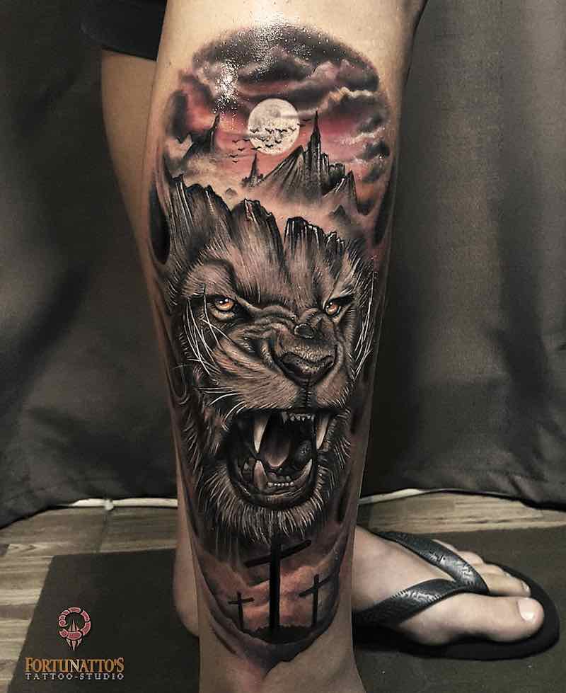 Lion leg tattoo by Haylo by Haylo TattooNOW