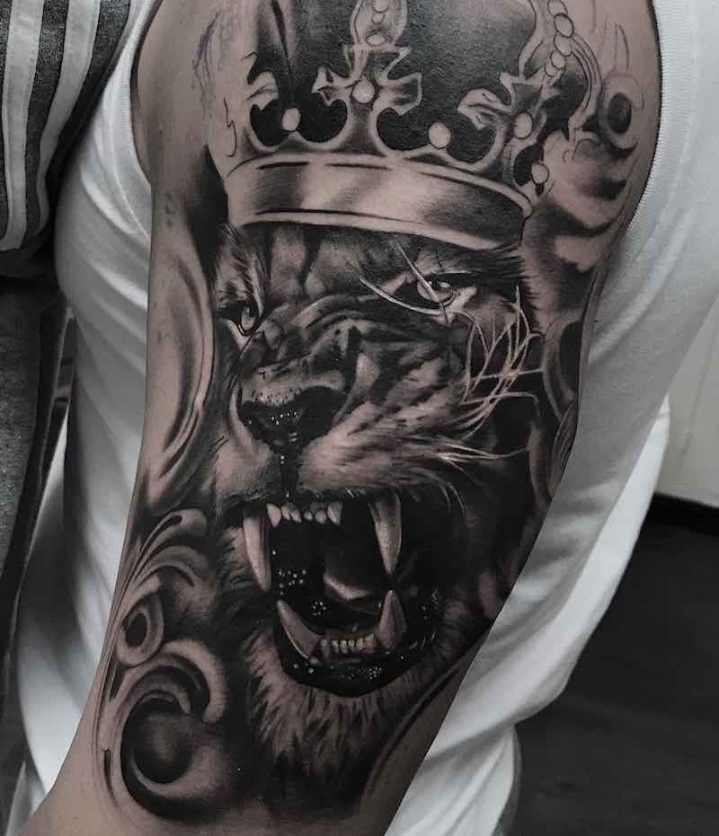 Lion With Crwon Tattoo by Leanne Fate
