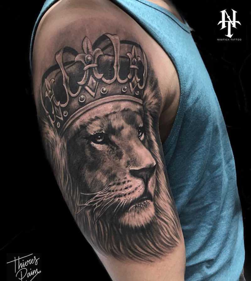 Lion with Crown Tattoo by Thieres Paim