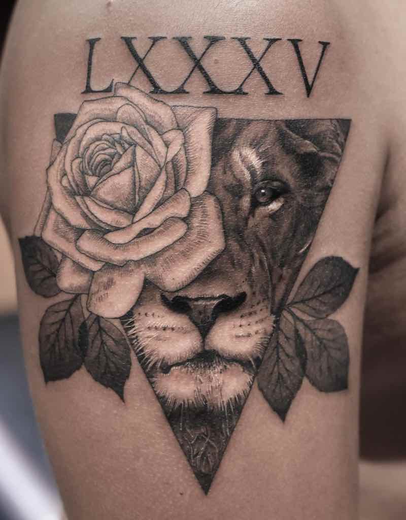 Rose Lion Tattoo by Lucas F Santuario