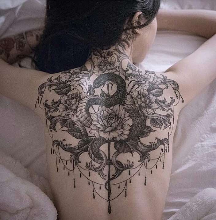 Womens Back Tattoo by Yintat