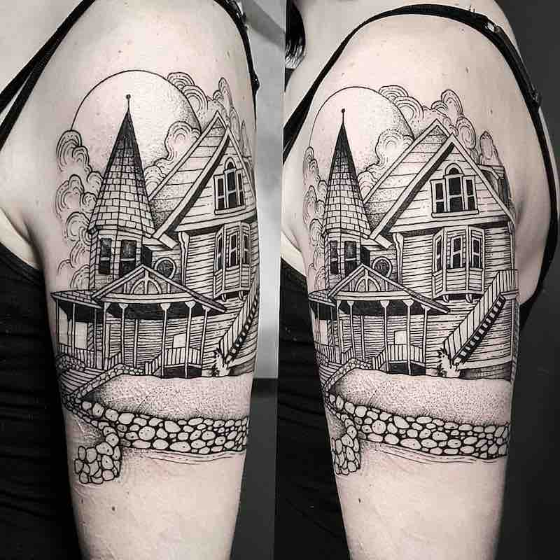 Minimalist house tattoo in fine line