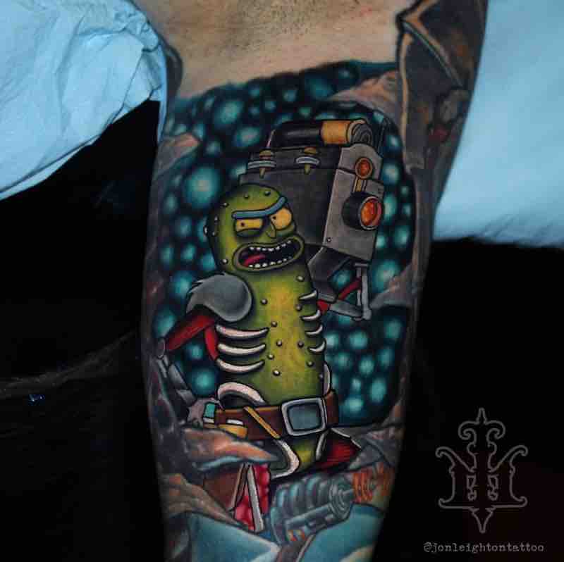 Mick and Morty Pickle Rick Tattoo by Jon Leighton