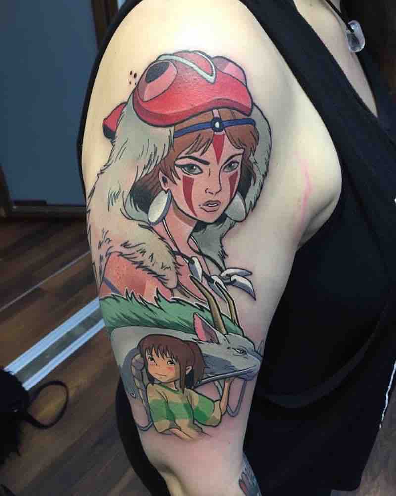 Spirited Away and Princess Mononoke Tattoo by Lehel