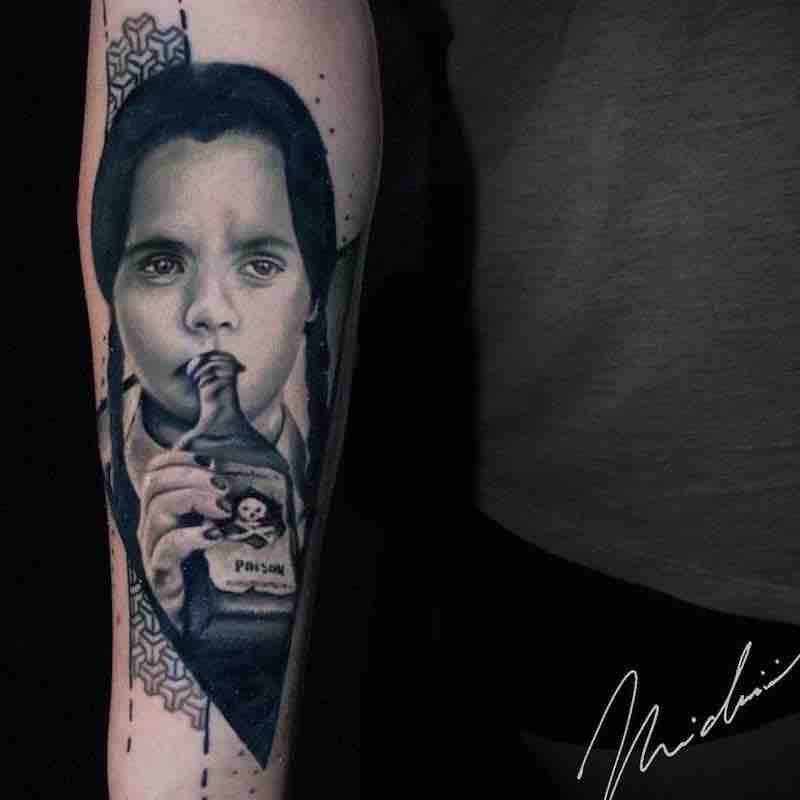 Wednesday Addams Family Tattoo by Michael Cloutier