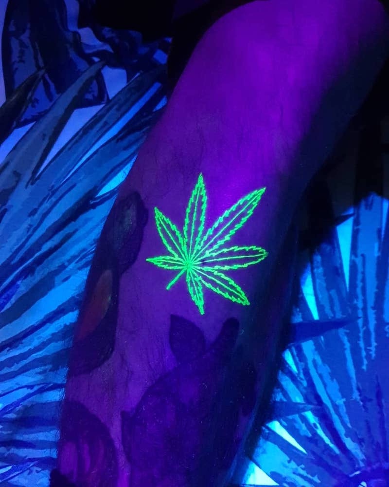 Weed Leaf UV Tattoo by Athena Georgia Dubique