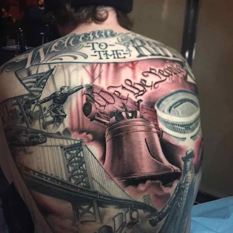 Liberty Bell Back Tattoo by Paul Marino